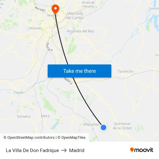 La Villa De Don Fadrique to Madrid map