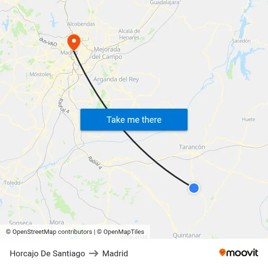 Horcajo De Santiago to Madrid map