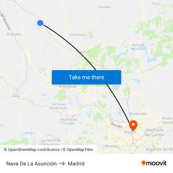 Nava De La Asunción to Madrid map