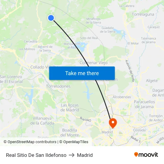Real Sitio De San Ildefonso to Madrid map
