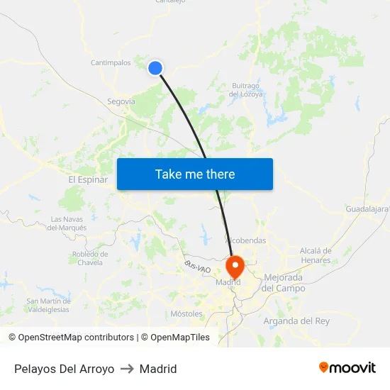 Pelayos Del Arroyo to Madrid map