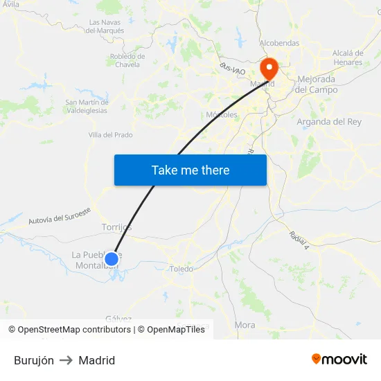 Burujón to Madrid map