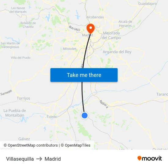 Villasequilla to Madrid map
