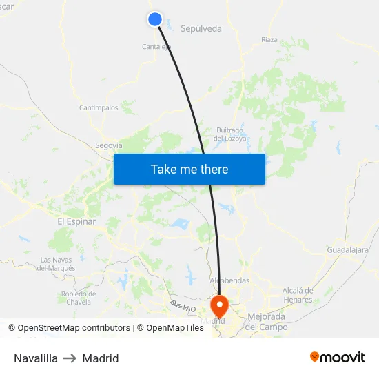 Navalilla to Madrid map