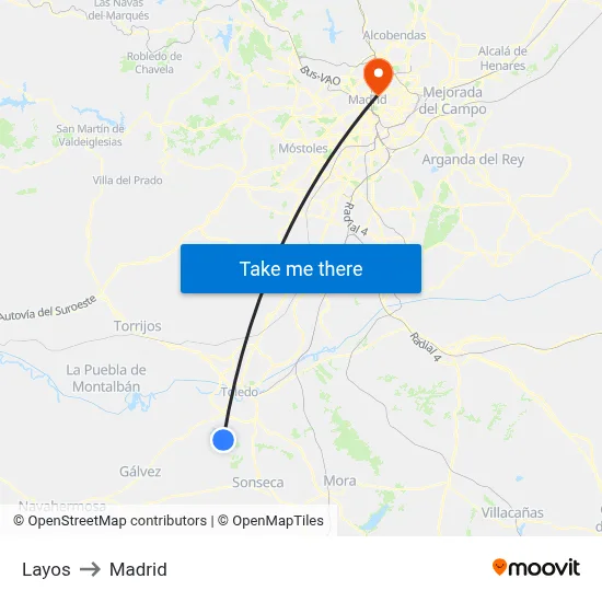 Layos to Madrid map