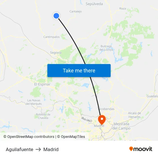 Aguilafuente to Madrid map