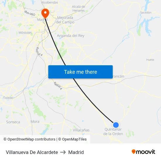 Villanueva De Alcardete to Madrid map