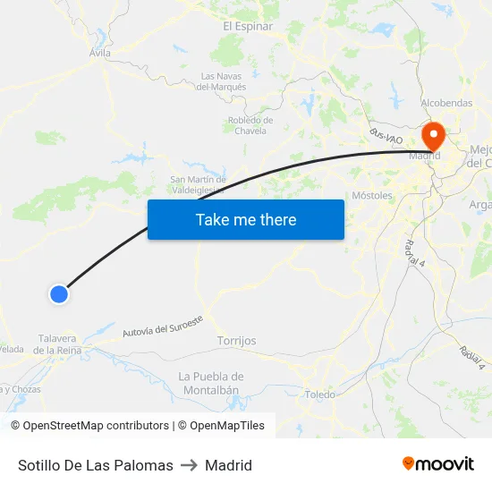 Sotillo De Las Palomas to Madrid map