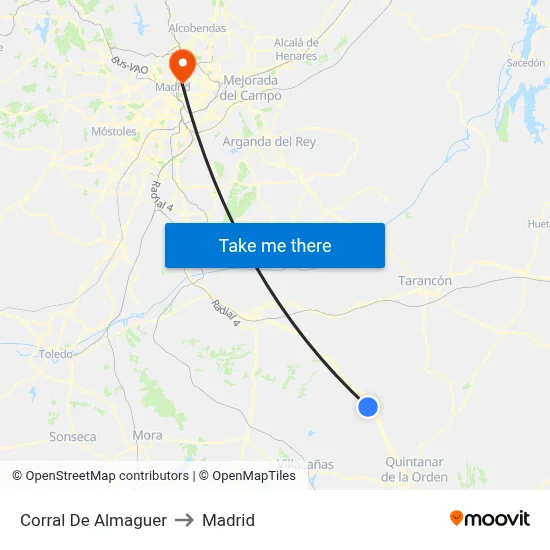 Corral De Almaguer to Madrid map