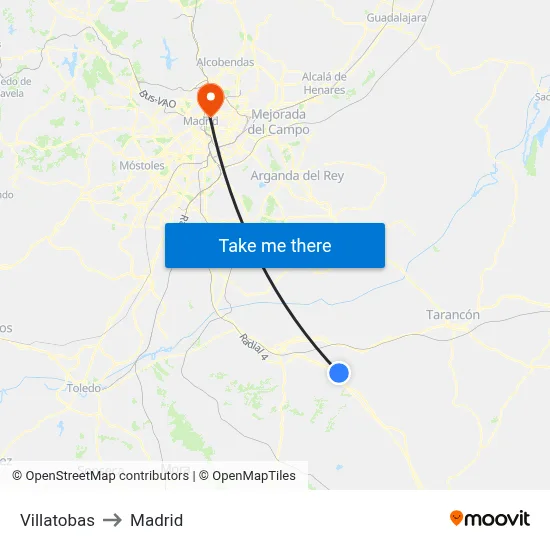 Villatobas to Madrid map