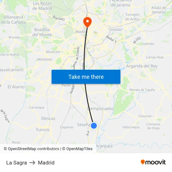 La Sagra to Madrid map