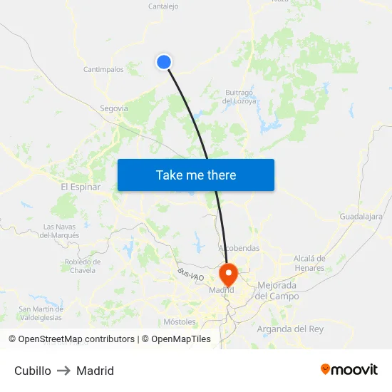 Cubillo to Madrid map