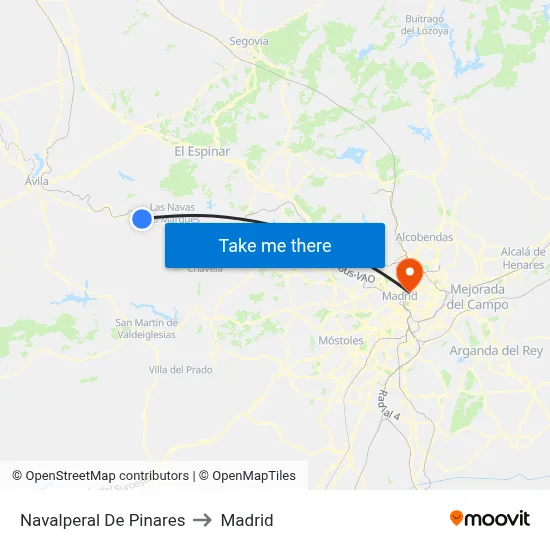 Navalperal De Pinares to Madrid map