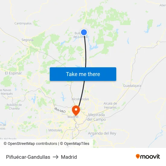 Piñuécar-Gandullas to Madrid map