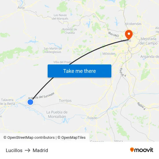 Lucillos to Madrid map