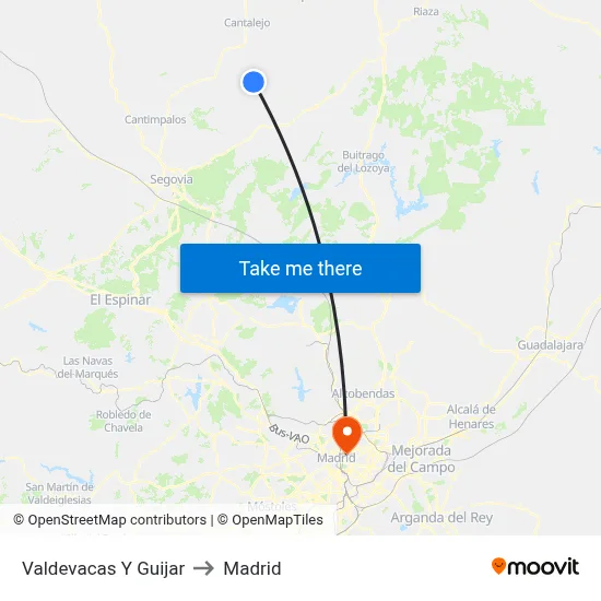Valdevacas Y Guijar to Madrid map