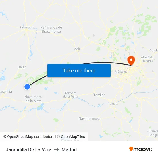 Jarandilla De La Vera to Madrid map