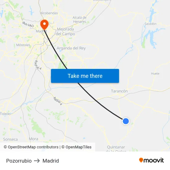 Pozorrubio to Madrid map