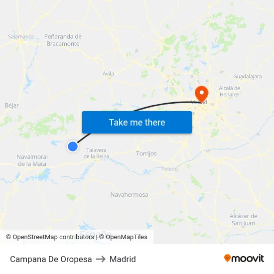 Campana De Oropesa to Madrid map