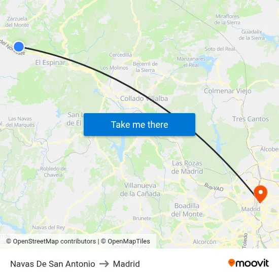Navas De San Antonio to Madrid map