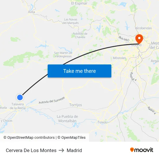 Cervera De Los Montes to Madrid map