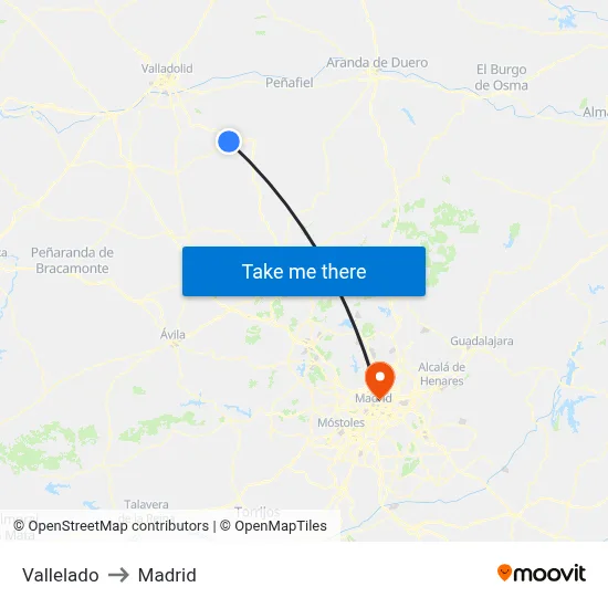 Vallelado to Madrid map
