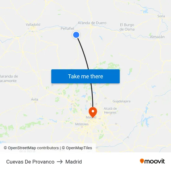 Cuevas De Provanco to Madrid map