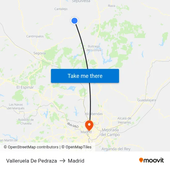 Valleruela De Pedraza to Madrid map
