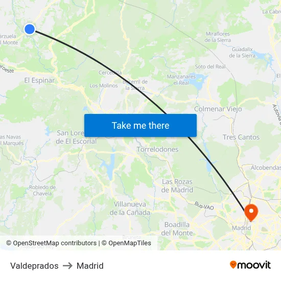 Valdeprados to Madrid map