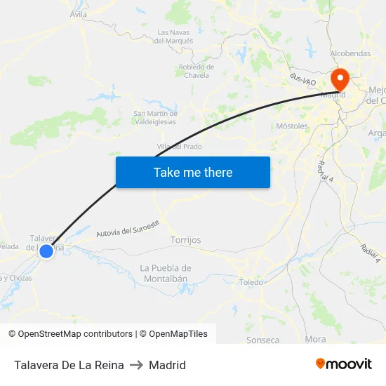Talavera De La Reina to Madrid map
