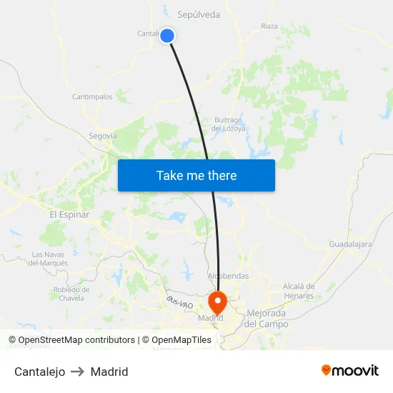 Cantalejo to Madrid map