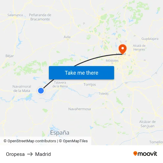 Oropesa to Madrid map