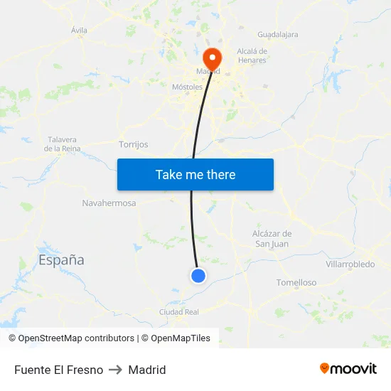 Fuente El Fresno to Madrid map