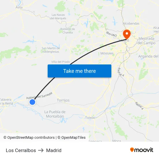 Los Cerralbos to Madrid map