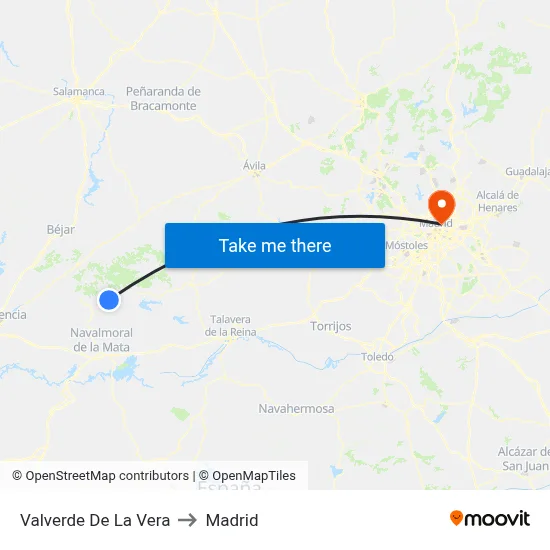 Valverde De La Vera to Madrid map