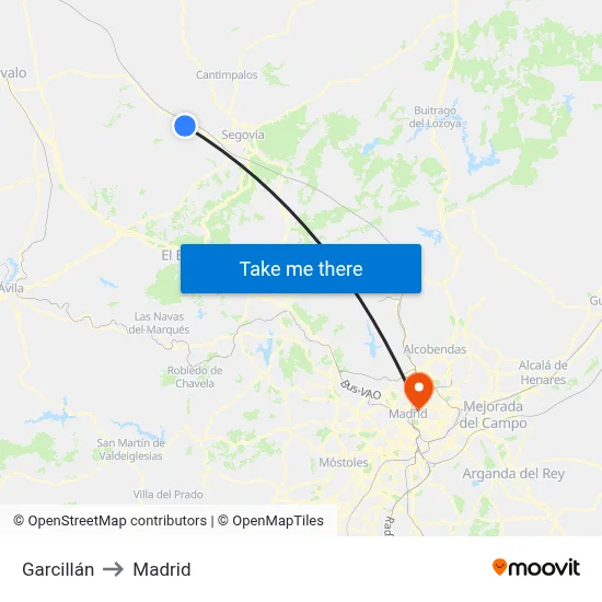 Garcillán to Madrid map