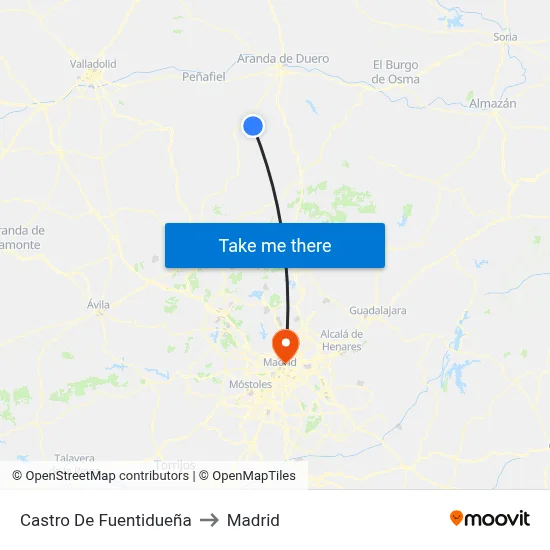 Castro De Fuentidueña to Madrid map