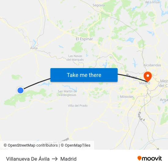 Villanueva De Ávila to Madrid map