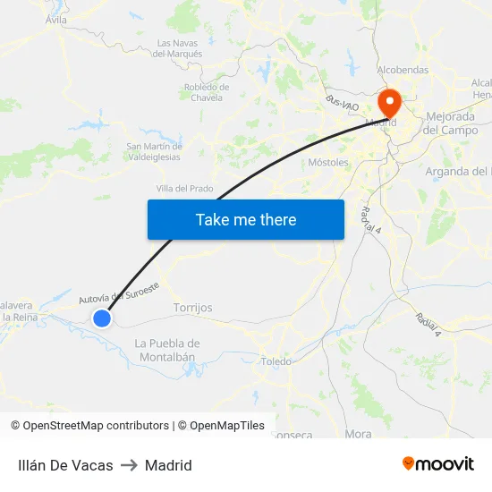 Illán De Vacas to Madrid map