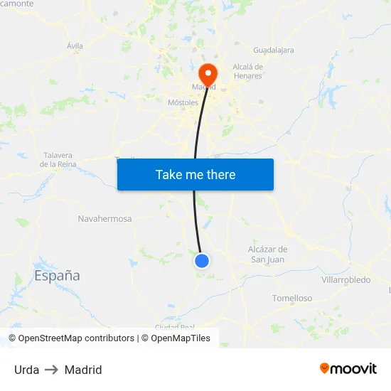 Urda to Madrid map