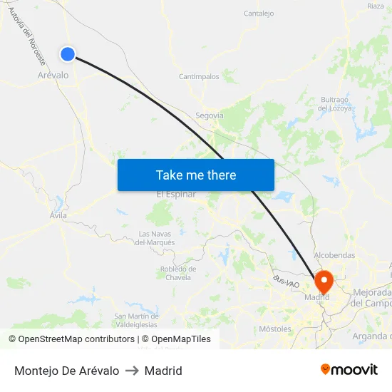 Montejo De Arévalo to Madrid map