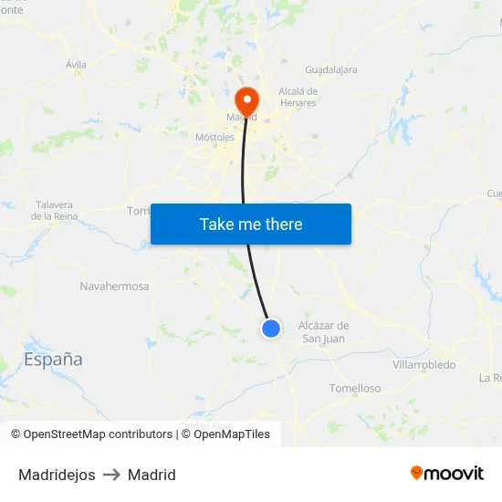 Madridejos to Madrid map