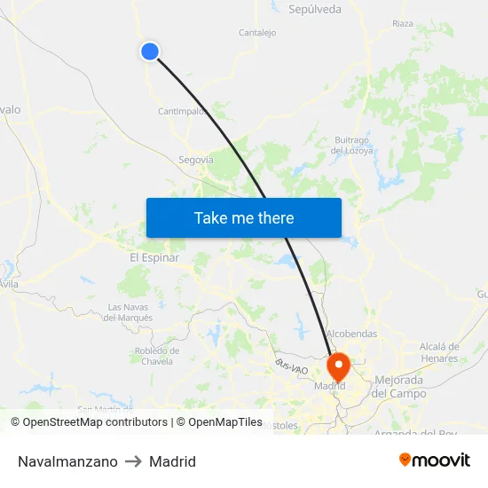 Navalmanzano to Madrid map