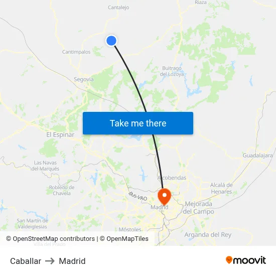 Caballar to Madrid map