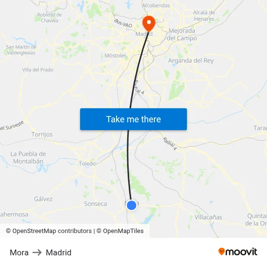 Mora to Madrid map
