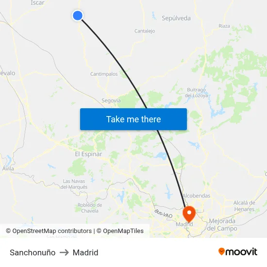 Sanchonuño to Madrid map