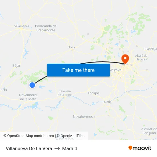 Villanueva De La Vera to Madrid map