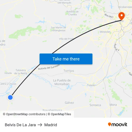 Belvís De La Jara to Madrid map