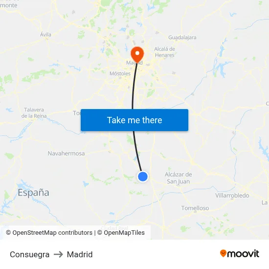 Consuegra to Madrid map