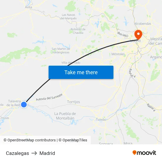 Cazalegas to Madrid map